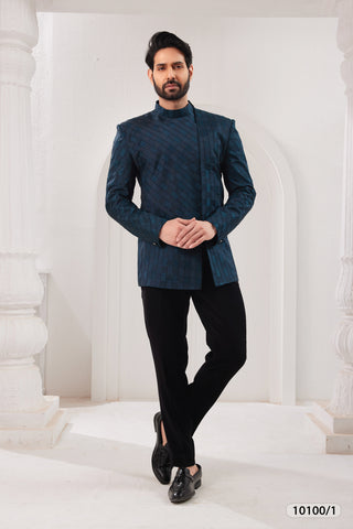 Midnight Blue Asymmetric Bandhgala Suit