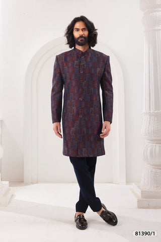 Classic Paisley Printed Bandhgala Sherwani