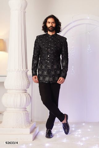 Noir Majesty - Men's Embroidered Indo-Western Jacket