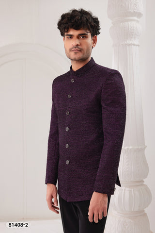 Luxe Textured Bandhgala - Deep Plum
