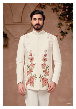 Ivory Floral Embroidered Jodhpuri Suit