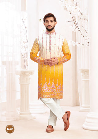 Yellow Ombre Embroidered Kurta Pajama Set