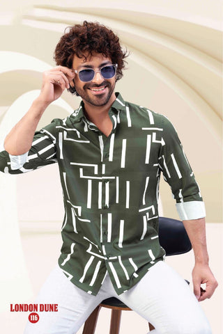 Olive Geometric Print Shirt