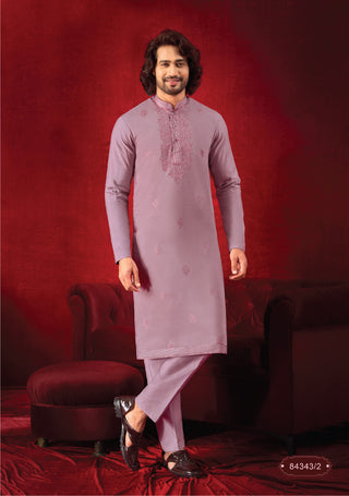 Rangin: Onion Pink Neck Work Kurta Set