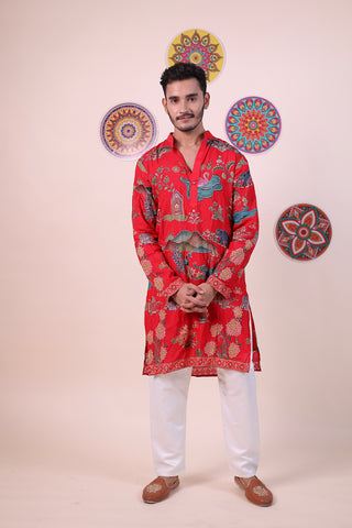 Heritage Red Printed Kurta Set