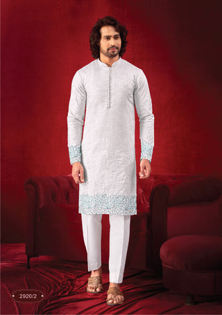 Rangin: White Worked Ensemble Kurta Set