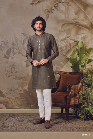 Mehandi Green Kurta Set with Handcrafted Elegance