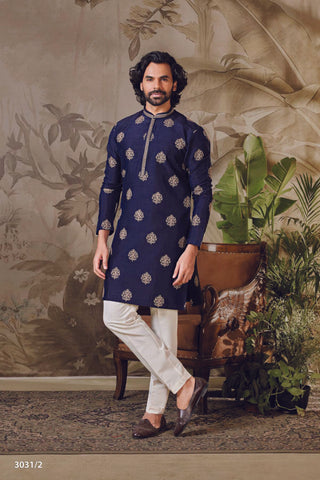 Navy Elegance Handcrafted Kurta Set