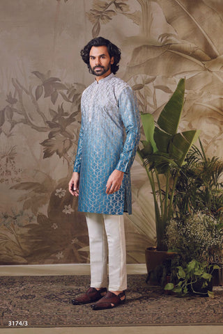 Aesthetic Azure Geometric Kurta Set