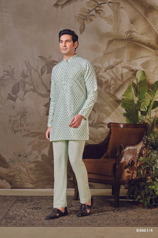 Pista Elegance Mirror Work Kurta Set