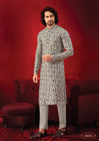 Rangin: Grey Worked Ensemble Kurta Set