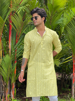 FLORAL YELLOW STRIPED KURTA