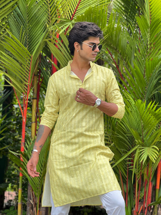 FLORAL YELLOW STRIPED KURTA