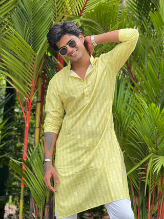 FLORAL YELLOW STRIPED KURTA