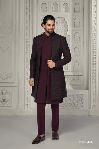 Mahogany Majesty: Dark Maroon Indo with Tikki Floral Embellishments