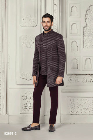 Maroon Majesty: Designer Work Open Indo with Matching Pants