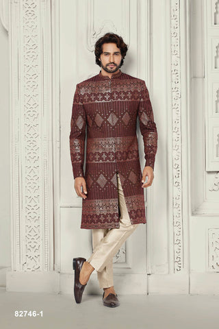 Maroon Mirage: Mirror Work Indo-Western Ensemble with Cream Pants