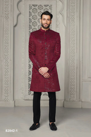 Crimson Radiance: Red Tikki Work Indo-Western with Plain Black Pants