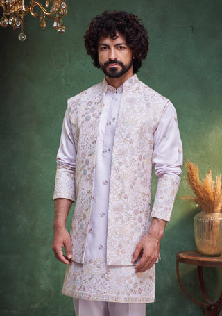 Lavender Bloom Embroidered Koti Kurta Set