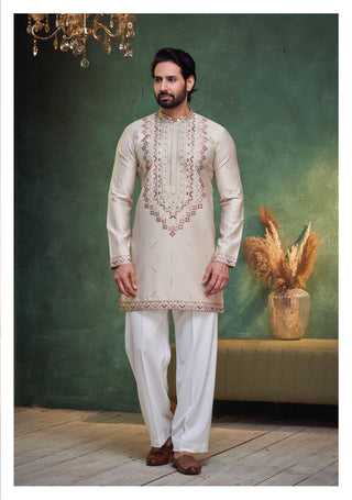 Regal Beige Embroidered Kurta Set