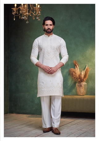 Elegant White Embroidered Kurta Pajama Set