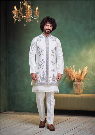 Royal White Printed Kurta Pajama Set