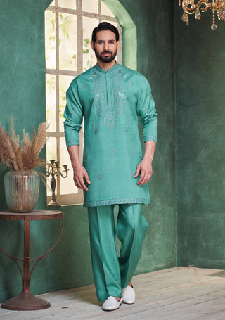 Sea Green Embroidered Kurta Pajama Set