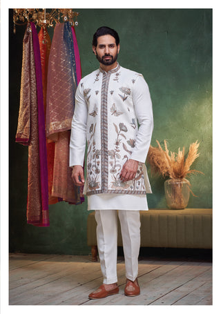 Ivory Floral Embroidered Kurta Pajama Set