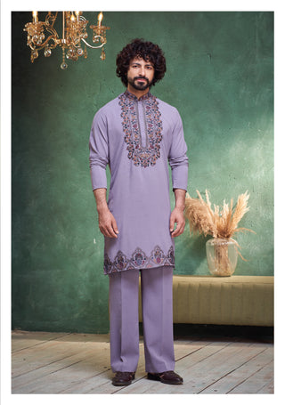 Lavender Embroidered Kurta Pajama Set