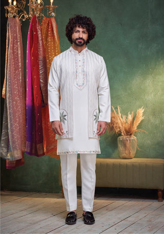 Elegant White Embroidered Kurta Pajama Set