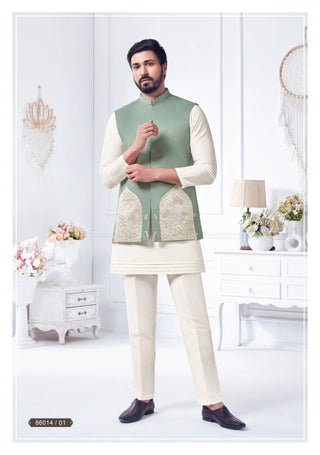 Sage Green Koti with Cream Kurta Set