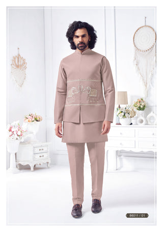 Dusty Rose Kurta with Elephant Embroidered Koti Set
