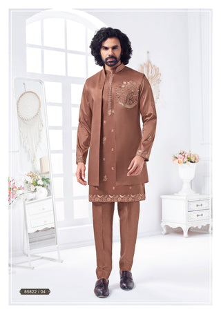 Chestnut Brown Kurta with Tree Motif Embroidery Set