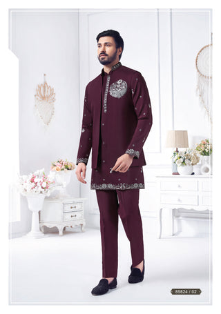 Wine Indo-Western with Silver Embroidery Accents