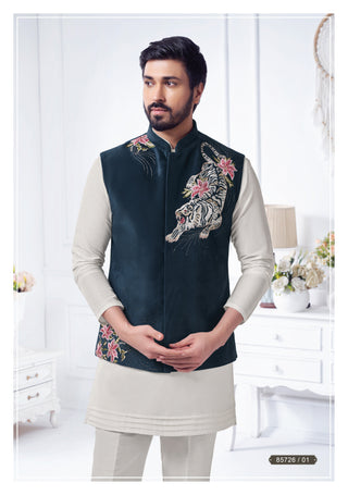 Regal Tiger Embroidered Nehru Jacket