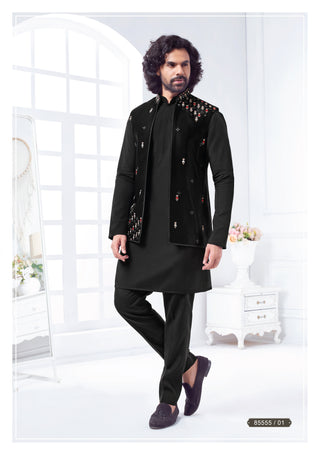 Midnight Blossom Embroidered Nehru Jacket