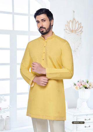 Golden Mustard Embroidered Kurta