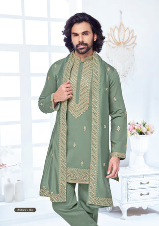 Sage Green Embroidered Kurta Set with Dupatta