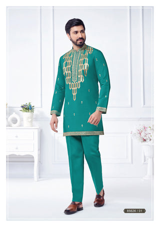 Emerald Green Embroidered Men's Kurta Set