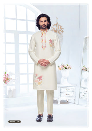 Ivory Floral Embroidered Men’s Kurta Set