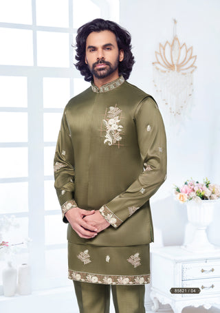Olive Green Embroidered Men’s Kurta Set