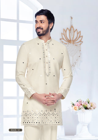 Elegant Ivory Mirror Work Kurta Set