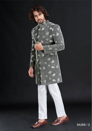 Floral Elegance: RAAH Grey Indo-Western Ensemble