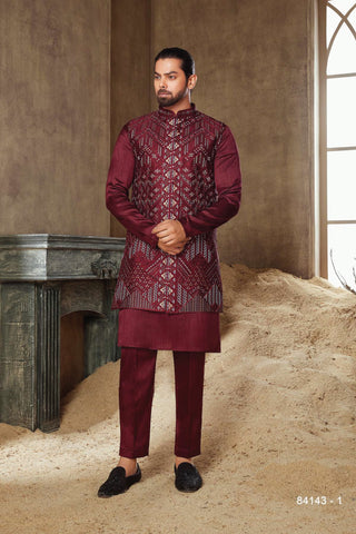 Naaz: Dark Maroon Kurta Jacket