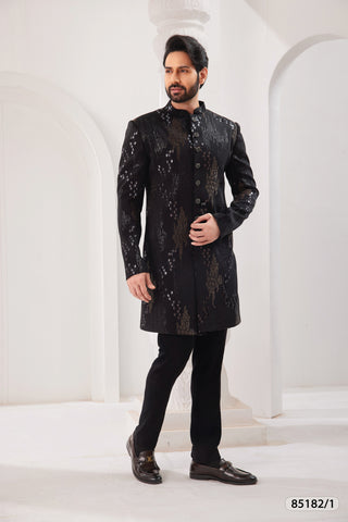 Black Velvet Majesty - Men's Embroidered Ethnic Sherwani