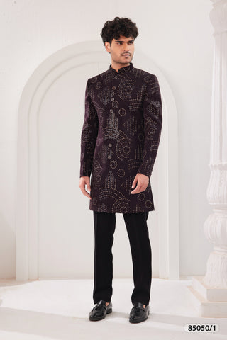 Regal Embroidered Sherwani - Midnight Black