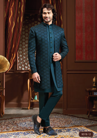 Kunwar Chic: Navy Blue Geometric Indowestern Ensemble