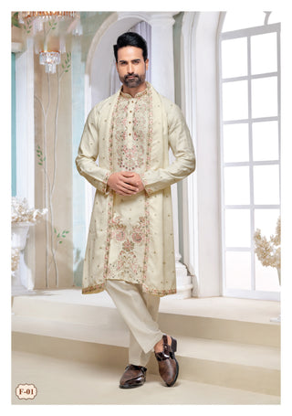 Elegant Cream Embroidered Kurta Set