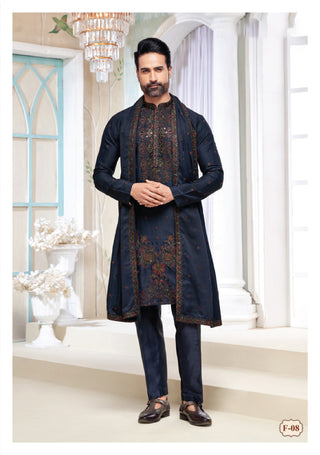 Midnight Majesty Embroidered Kurta Set