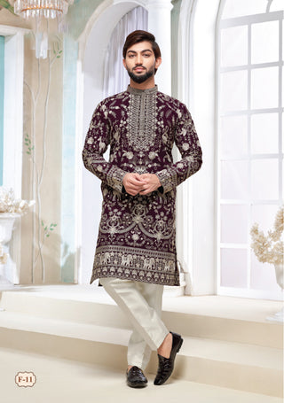 Royal Maroon Embroidered Sherwani Kurta Set